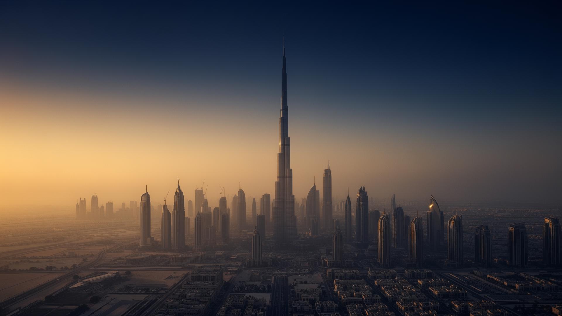Dubai skyline at golden hour